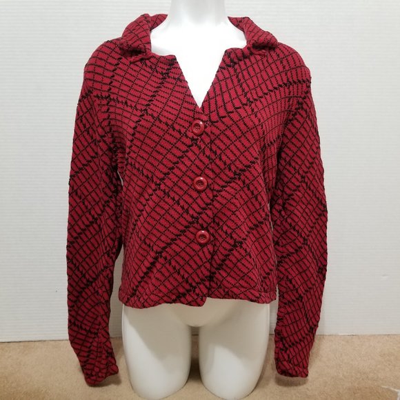 Charter Club jacket Large knit sweater button front geometric plaid 100% cotton - Picture 1 of 13